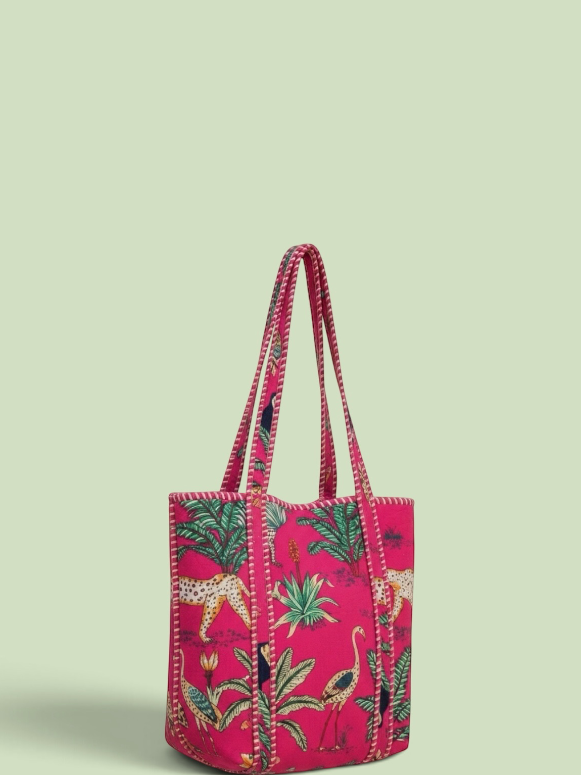 Quilted Tropical Printed Tote Bag