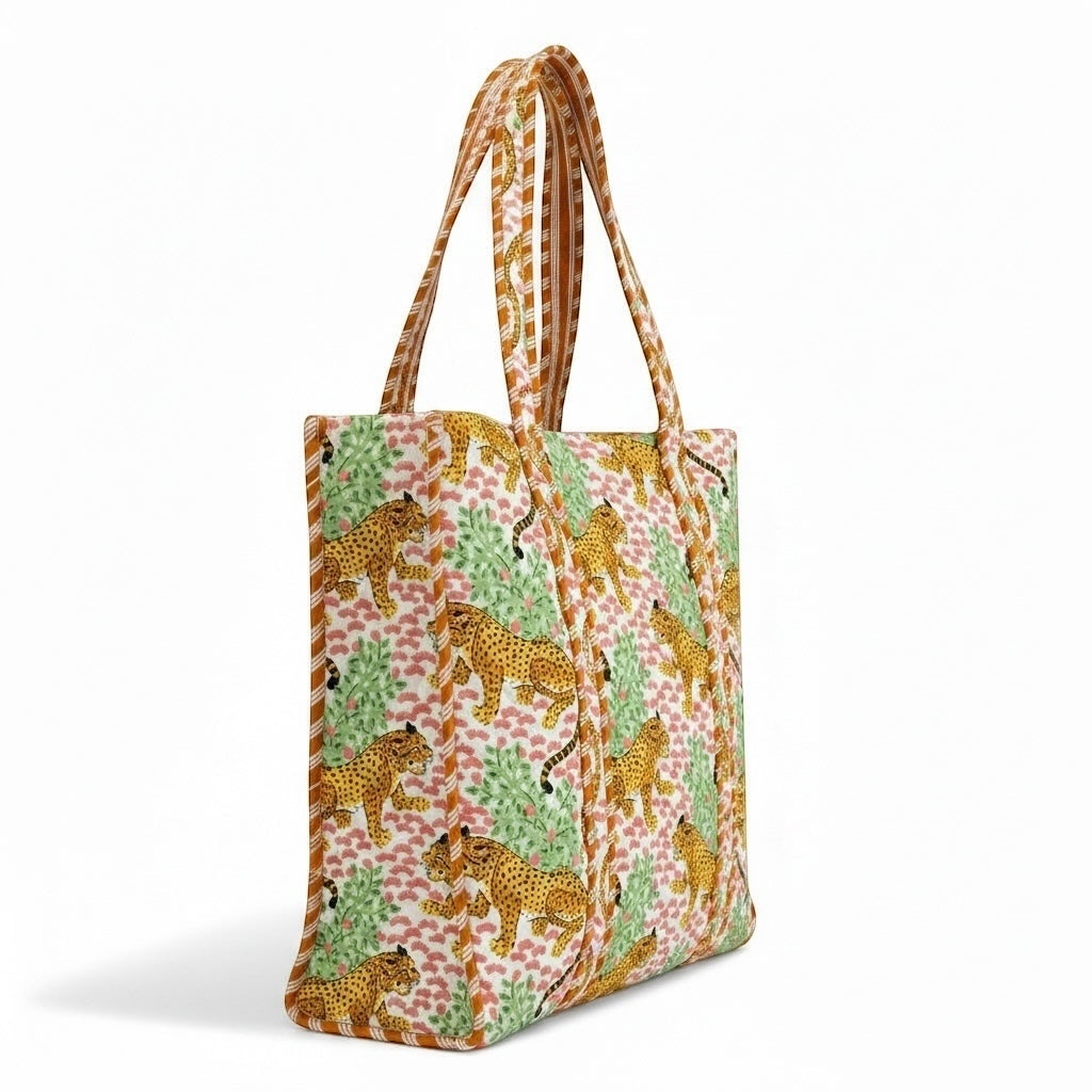 Quilted Patterned Everyday Tote Bag Cheetah