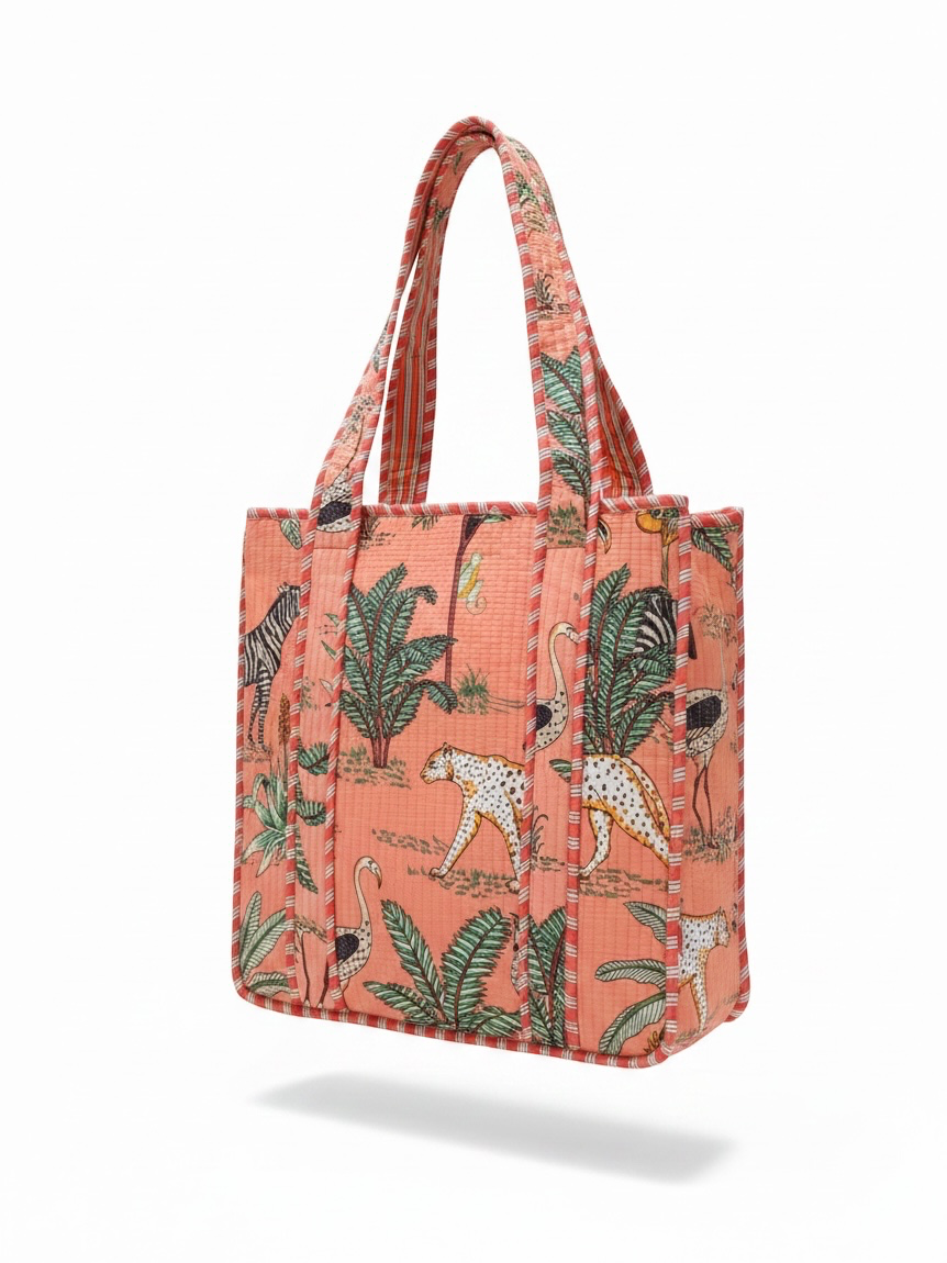 Quilted Tropical Printed Tote Bag