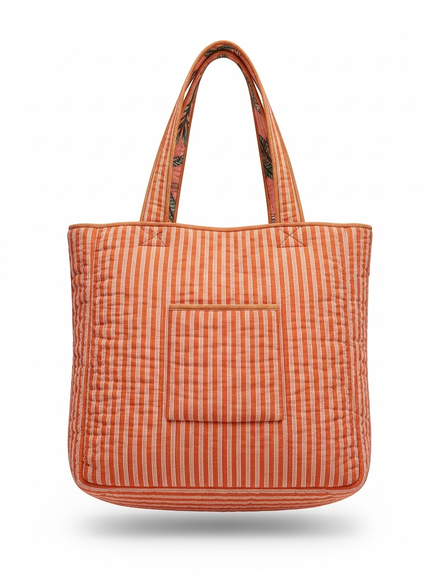 Quilted Tropical Printed Tote Bag
